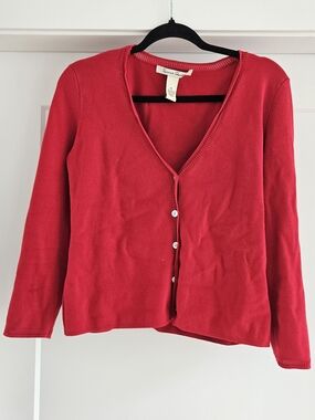 French Laundry Red V-Neck Button Front Cardigan